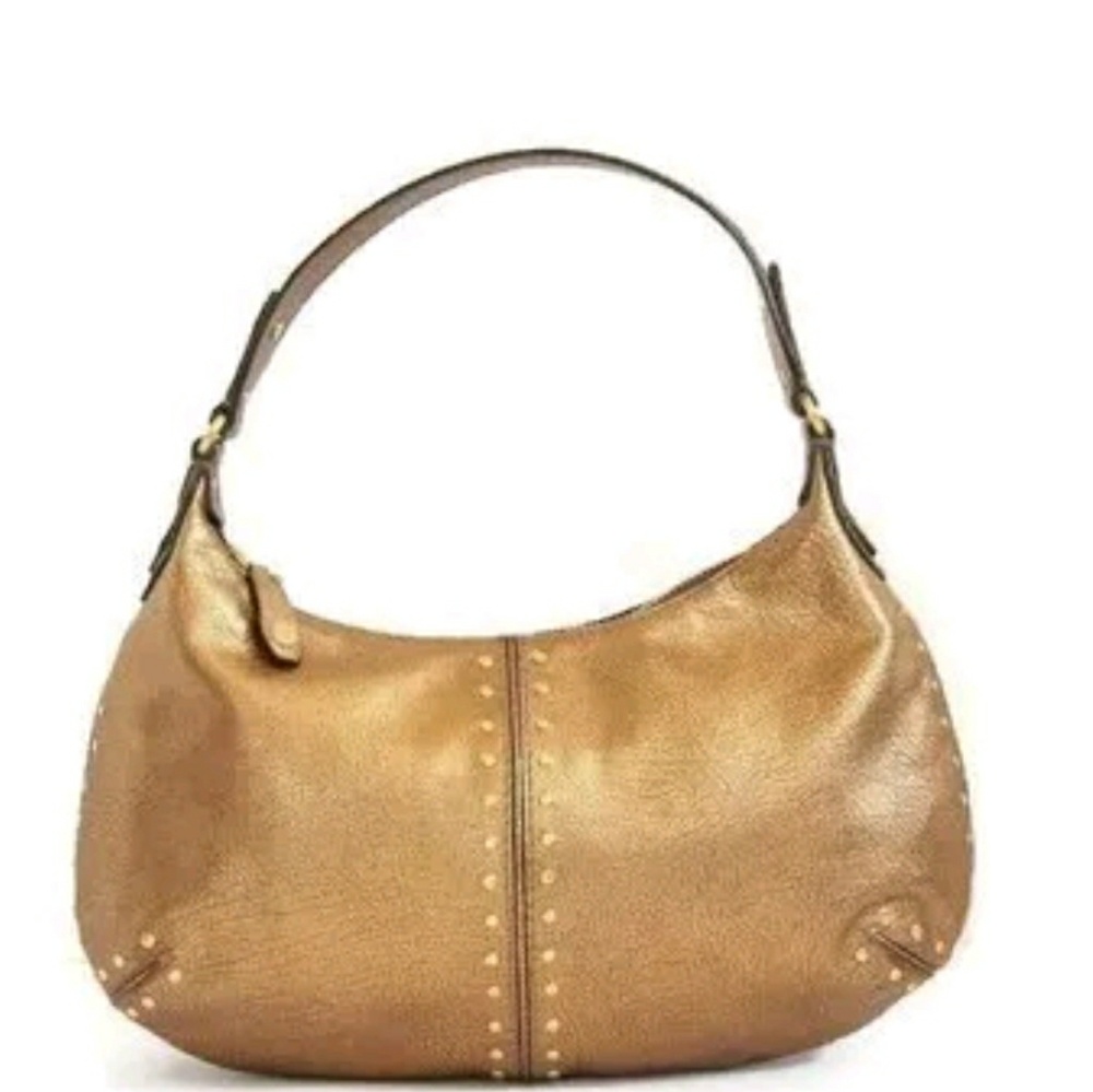 MICHAEL KORS Studded Gold Hobo Handbag Leather - Picture 2 of 8